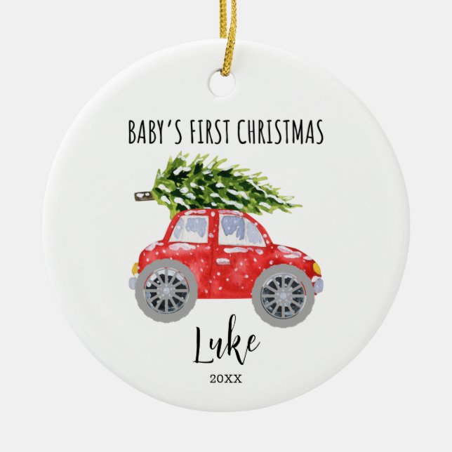 Personalisierter Roter Wagen Kreislauf Weihnachtss Keramik Ornament (Vorne)