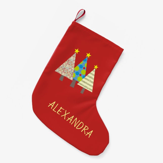 Personalisierter roter Weihnachtsbaum Kleiner Weihnachtsstrumpf (Vorderansicht (hängend))