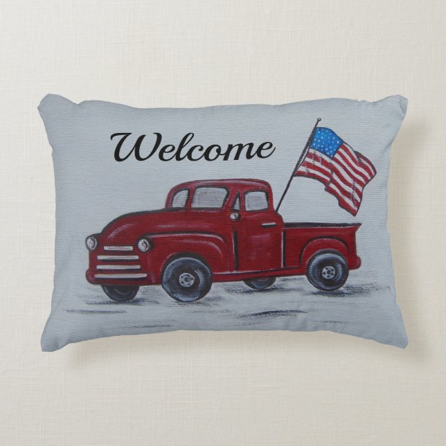 Personalisierter Rotlachs-Amerikanische Flagge Dekokissen (Vorderseite)