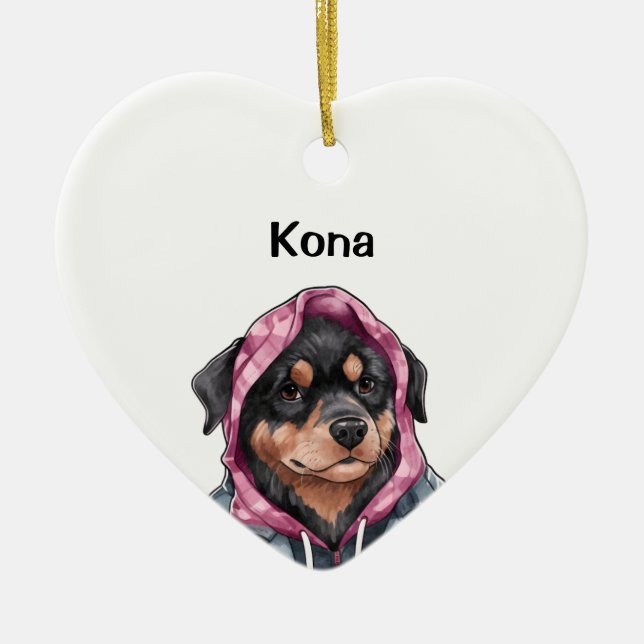 Personalisierter Rottweiler, Aquarellfarben Foto Keramik Ornament (Vorne)