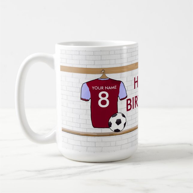 Personalisierter Rotwein-blauer Fußball-Fußball Kaffeetasse (Links)