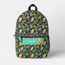 Personalisierter Rucksack für Papagei und Wälder
