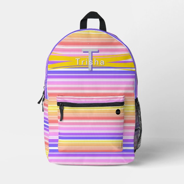 Personalisierter Rucksack mit farbigen Streifen HA (Vorderseite)