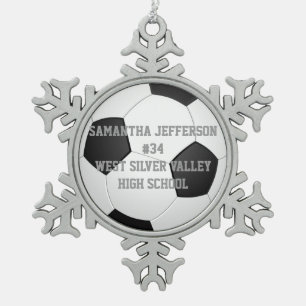 Personalisierter runder Fußball-Ball-Sport Schneeflocken Zinn-Ornament