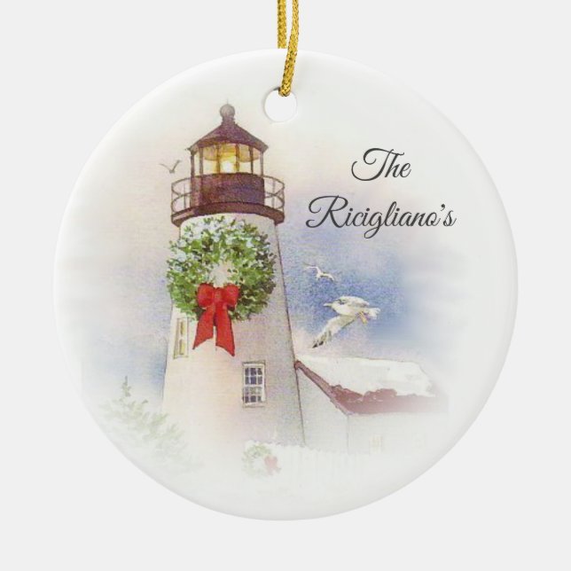 Personalisierter Rundgang Keramik Leuchtturm Keramik Ornament (Vorne)