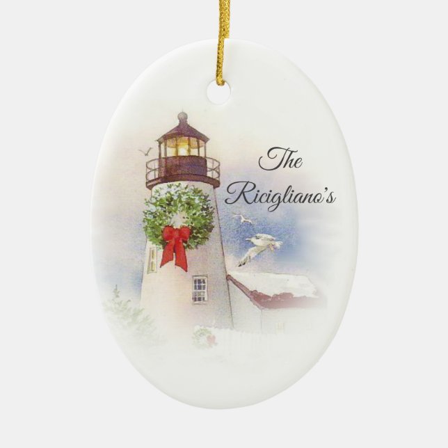Personalisierter Rundgang Keramik Leuchtturm Keramik Ornament (Vorne)
