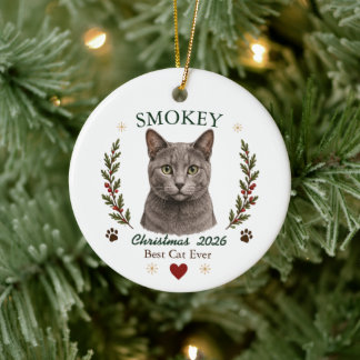 Personalisierter Russisch Blau Katzen-Weihnachten Keramik Ornament