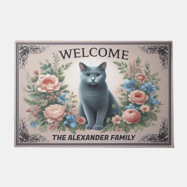 Personalisierter russischer Katzenblütenchic Willk Fußmatte (Vorderseite)