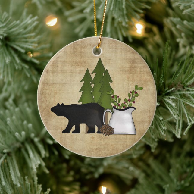Personalisierter Rustikaler Bergbär Keramik Ornament (Baum)