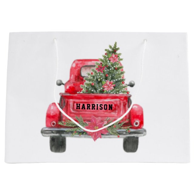 Personalisierter Rustikaler Rotlastwagen Große Geschenktüte (Vorderseite)