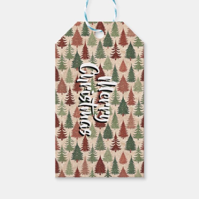 Personalisierter rustikaler Weihnachtsbaum Geschenkanhänger (Vorderseite)