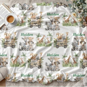 Personalisierter Safari-Babyname Dschungeltier Fleecedecke