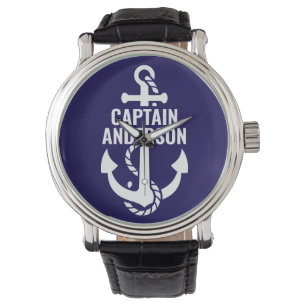 Personalisierter Sailorman Name Navy Anchor Weißer Armbanduhr