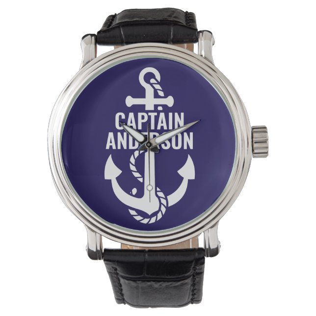 Personalisierter Sailorman Name Navy Anchor Weißer Armbanduhr (Vorderseite)