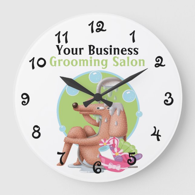 Personalisierter Salonhund und Blasen Große Wanduhr (Vorderseite)