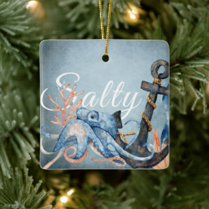 Personalisierter Salty Octopus, Anchor Beach Weihn Keramikornament