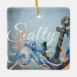 Personalisierter Salty Octopus, Anchor Beach Weihn Keramikornament