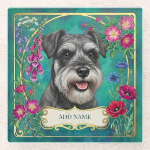 Personalisierter Salz- und Pfeffer-Schnauzer-Teal- Glasuntersetzer