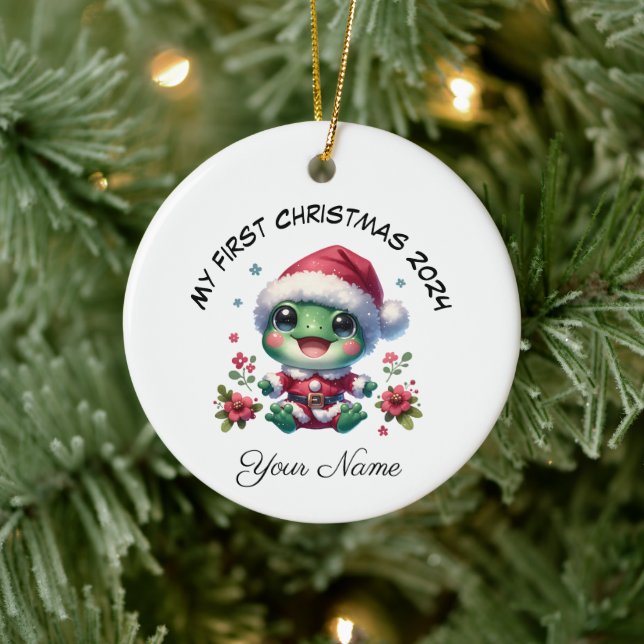 Personalisierter Santa Frog Keramik Ornament (Baum)