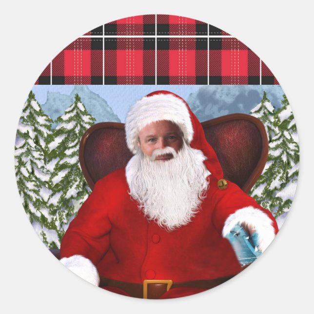 Personalisierter Santa Fügen Sie Ihr Foto hinzu Runder Aufkleber (Vorderseite)