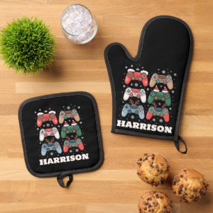 Personalisierter Santa-Gaming-Controller Gamer Wei Ofenhandschuh & Topflappen-Set