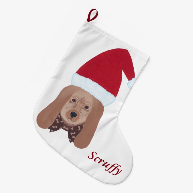 Personalisierter Santa Hound Hund Weihnachten Stru Großer Weihnachtsstrumpf (Vorderansicht (hängend))