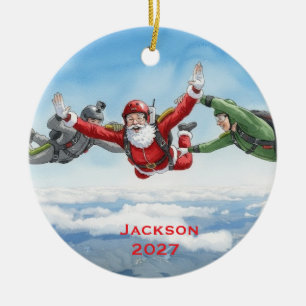 Personalisierter Santa Skydiving Keramik Ornament