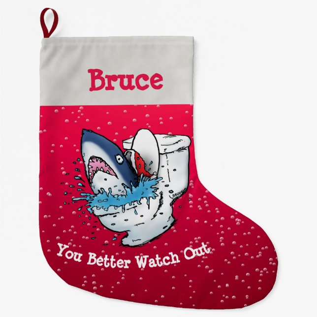 Personalisierter Santa-Toilettenhai Großer Weihnachtsstrumpf (Vorderseite)