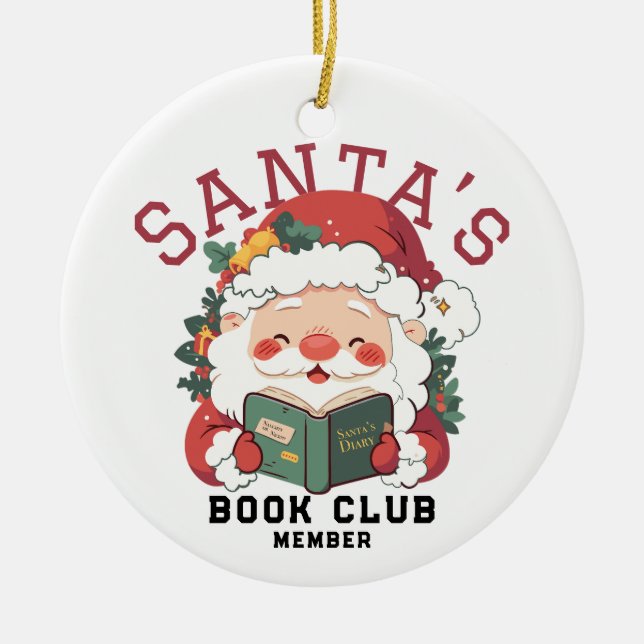 Personalisierter Santa's Book Club Keramik Ornament (Vorne)