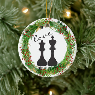 Personalisierter Schach Black King, Queen Couple L Keramikornament