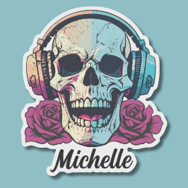 Personalisierter Schädel mit Kopfhörern wasserdich Aufkleber