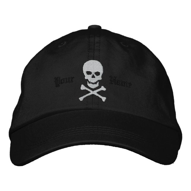 Personalisierter Schädel und Kreuzknochen bestickt Bestickte Kappe (Vorderseite)