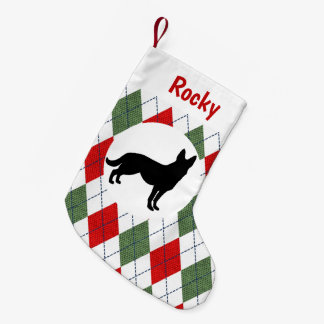 Personalisierter Schäferhund-rote und grüne Raute Kleiner Weihnachtsstrumpf