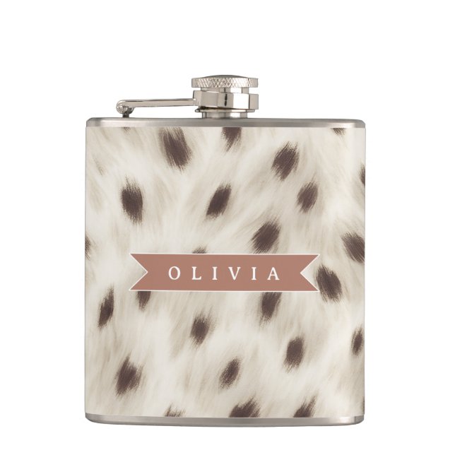 Personalisierter Schicker Neutraler Leopard Tierdr Flachmann (Vorderseite)