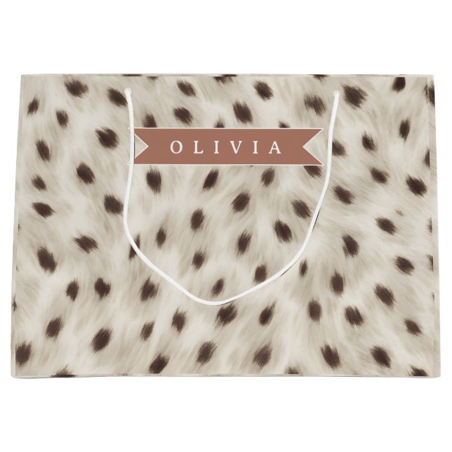 Personalisierter Schicker Neutraler Leopard Tierdr Große Geschenktüte (Vorderseite)