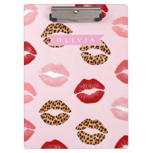 Personalisierter Schicker Rosa Leoparden-Druck Lip Klemmbrett