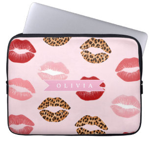 Personalisierter Schicker Rosa Leoparden-Druck Lip Laptopschutzhülle