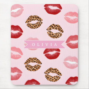 Personalisierter Schicker Rosa Leoparden-Druck Lip Mousepad