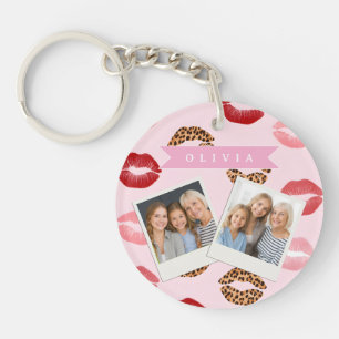 Personalisierter Schicker Rosa Leoparden-Druck Lip Schlüsselanhänger