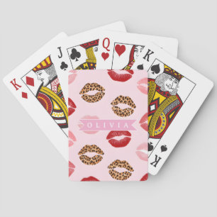 Personalisierter Schicker Rosa Leoparden Druck Lip Spielkarten