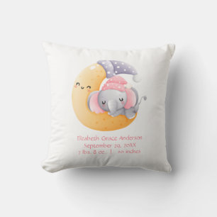 Personalisierter Schlafender Elefant Mond Rosa Mäd Kissen