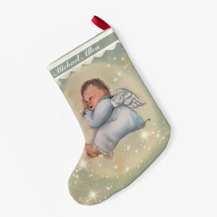 Personalisierter schlafender Engel für Babyjungen Kleiner Weihnachtsstrumpf