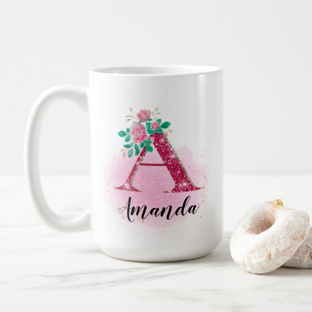 Personalisierter Schlamm, Glitzer A Monogramm, ind Kaffeetasse (Mit Donut)