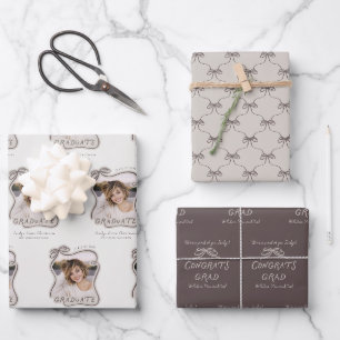 Personalisierter Schleifen-Wellenrahmen-Foto-Absch Geschenkpapier Set
