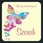 Personalisierter Schmetterling-Buchzeichen Quadratischer Aufkleber<br><div class="desc">Personalisierter Butterfly-Buchzeichen-Aufkleber mit anpassbarem Text. Ändern Sie die Hintergrundfarbe,  indem Sie Anpassen,  Bearbeiten und Hintergrund auswählen.</div>