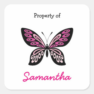 Personalisierter Schmetterling in heißen Rosa Quadratischer Aufkleber