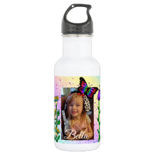 Personalisierter Schmetterling und Blume Foto und Edelstahlflasche