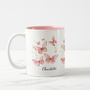 PERSONALISIERTER Schmetterlingsbecher, Süßer Rosa Zweifarbige Tasse