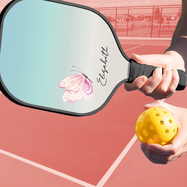 Personalisierter Schmetterlingsname Mit Monogramm Pickleball Schläger (Pickleball monogrammed name paddle. Elegant butterfly and stylish for dinking all day long. Players)