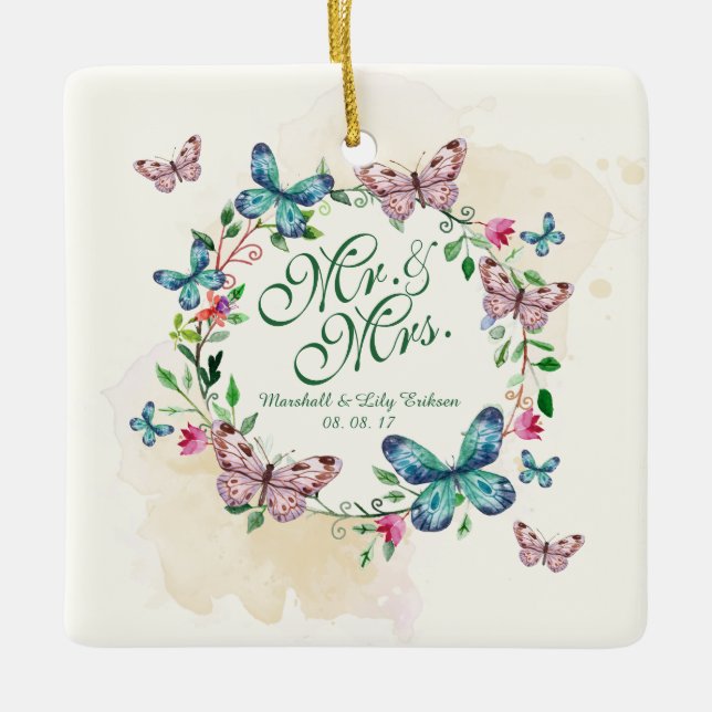 Personalisierter SchmetterlingWreath, der | Keramikornament (Vorderseite)